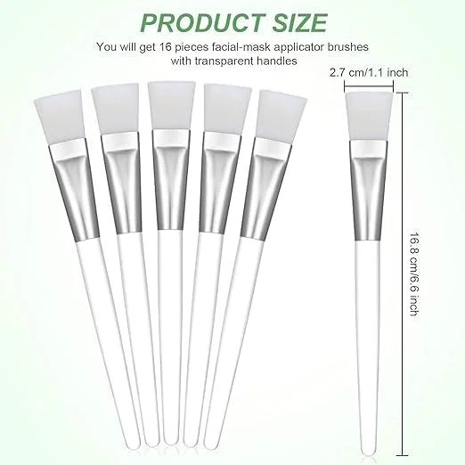 16 عدد برس ماسک صورت، برس نرم برای استفاده از ماسک صورت با دسته پلاستیکی شفاف برای مراقبت از پوست، ابزار استفاده از کره بدن (سفید)