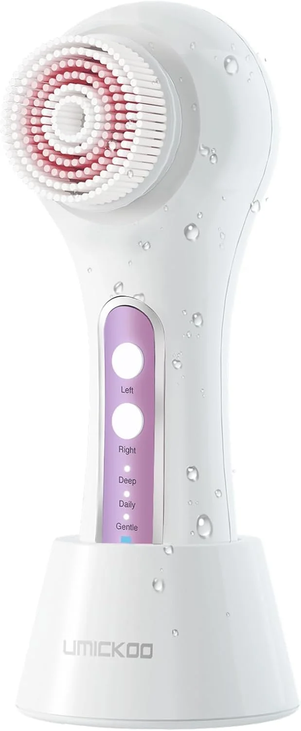 اسکرابر لایه بردار صورت، برس پاک کننده صورت قابل شارژ IPX7 ضد آب با 5 سر برس، برس چرخشی برقی صورت برای لایه برداری، ماساژ و پاکسازی عمیق
