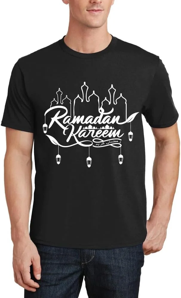 تی شرت مردانه ماه رمضان مبارک - تی شرت نخی یقه گرد - هدیه برای پدر - هدیه ماه رمضان برای مردان