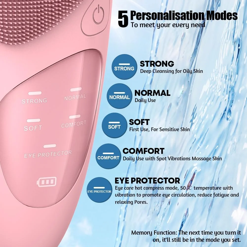 برس پاک کننده صورت، برس ماساژور صورت سیلیکونی، لایه بردار صورت مناسب برای انواع پوست و برس اسکرابر صورت ویبره سونیک ضد آب برای پاکسازی عمیق، لایه برداری و ماساژ - صورتی برس پاک کننده صورت، برس ماساژور صورت سیلیکونی، لایه بردار صورت مناسب برای انواع پوست و برس اسکرابر صورت ویبره سونیک ضد آب برای پاکسازی عمیق، لایه برداری و ماساژ - صورتی