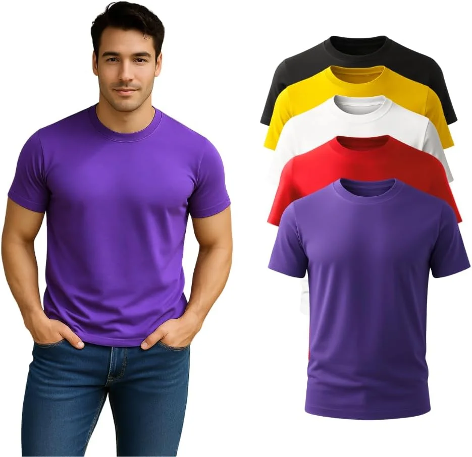 بسته 5 عددی تی شرت مردانه و زنانه - تی شرت آستین کوتاه یقه گرد - بسته 5 عددی تی شرت یقه گرد унисекс
