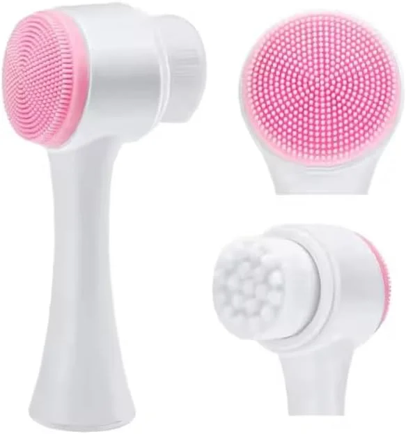 اسکرابر نرم سیلیکونی صورت و کاردک کرم - برس پاک کننده دو سر دستی صورت برای لایه برداری ملایم