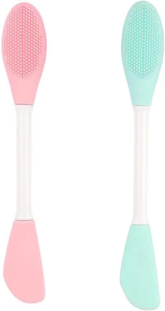 براش های سیلیکونی، براش ماسک صورت دو طرفه سیلیکونی، براش پاک کننده صورت، ابزار اپلیکاتور مراقبت از پوست نرم و با کیفیت برای کرم، لوسیون بدن، مرطوب کننده (آبی + صورتی)