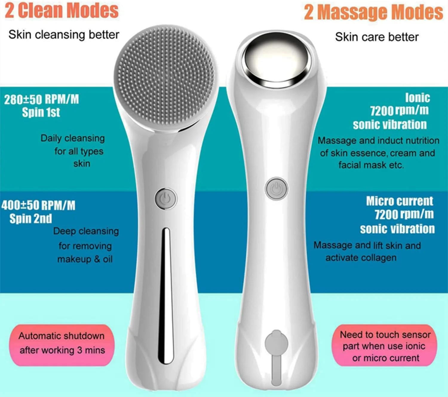 ست برس پاک کننده چرخشی صورت، برس پاک کننده برقی صورت، طراحی ضد آب IPX7، دارای 4 سر برس پاک کننده، برس پاک کننده برای لایه برداری ملایم و اسکراب عمیق (صورتی)