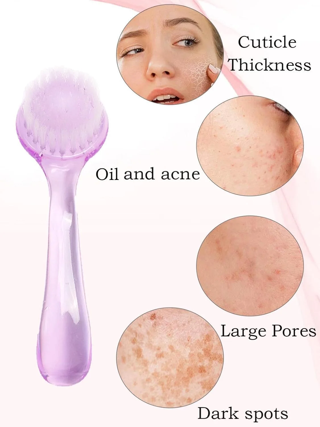 برس پاک کننده صورت - پاکسازی عمیق، لایه برداری ملایم، ماساژ، مناسب سفر، چند منظوره (بنفش)