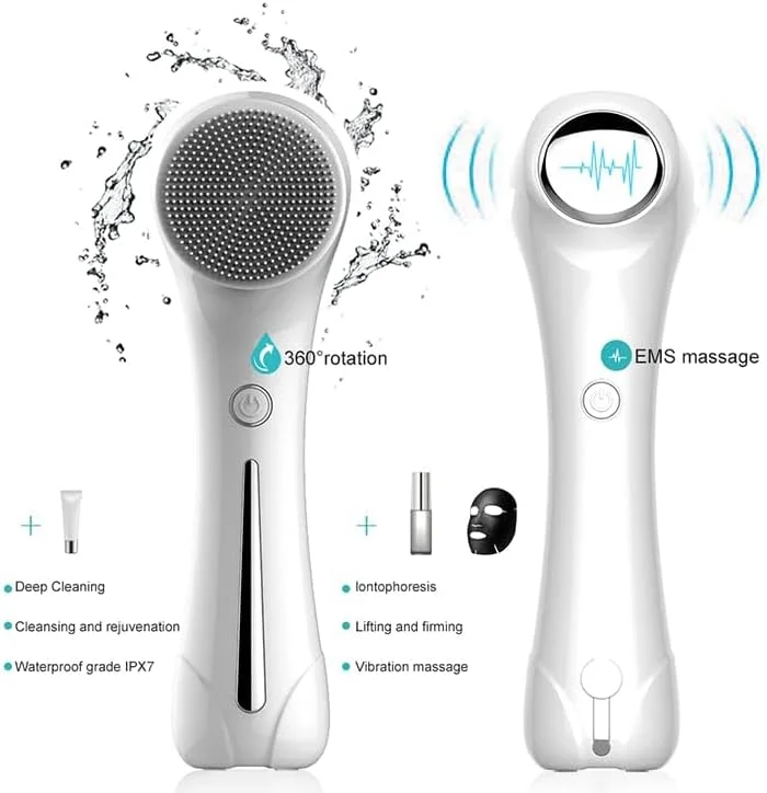 برس پاک کننده صورت برقی قابل حمل، ماساژور صورت، ابزار پاکسازی عمیق سیلیکونی، برس پاک کننده دستی صورت، مینی پاک کننده منافذ (سفید)