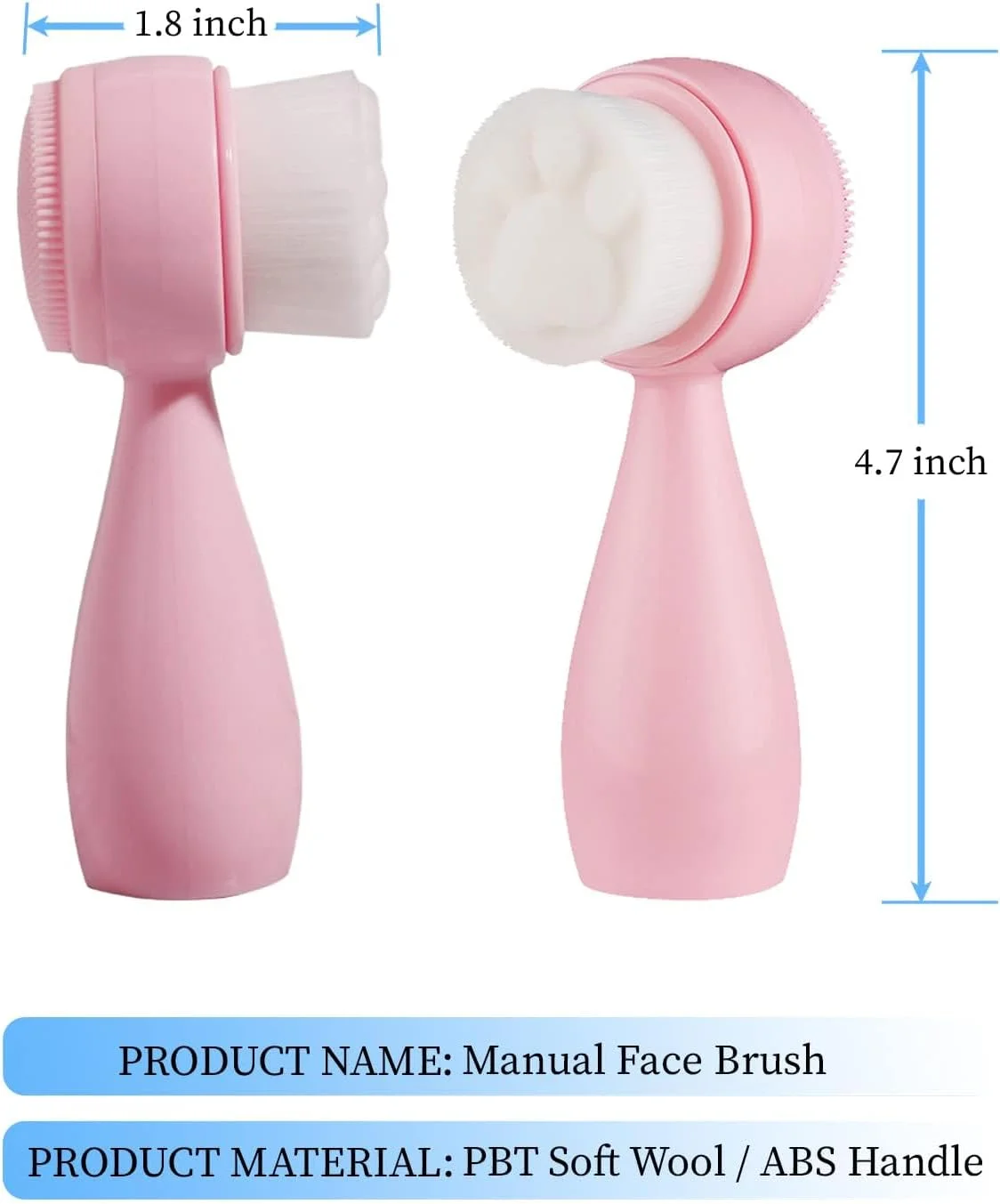 برس پاک کننده دستی صورت، برس صورت 2 در 1 مراقبت از پوست، برس شستشوی دستی صورت برای لایه برداری عمیق منافذ و ماساژ آرایش (صورتی)
