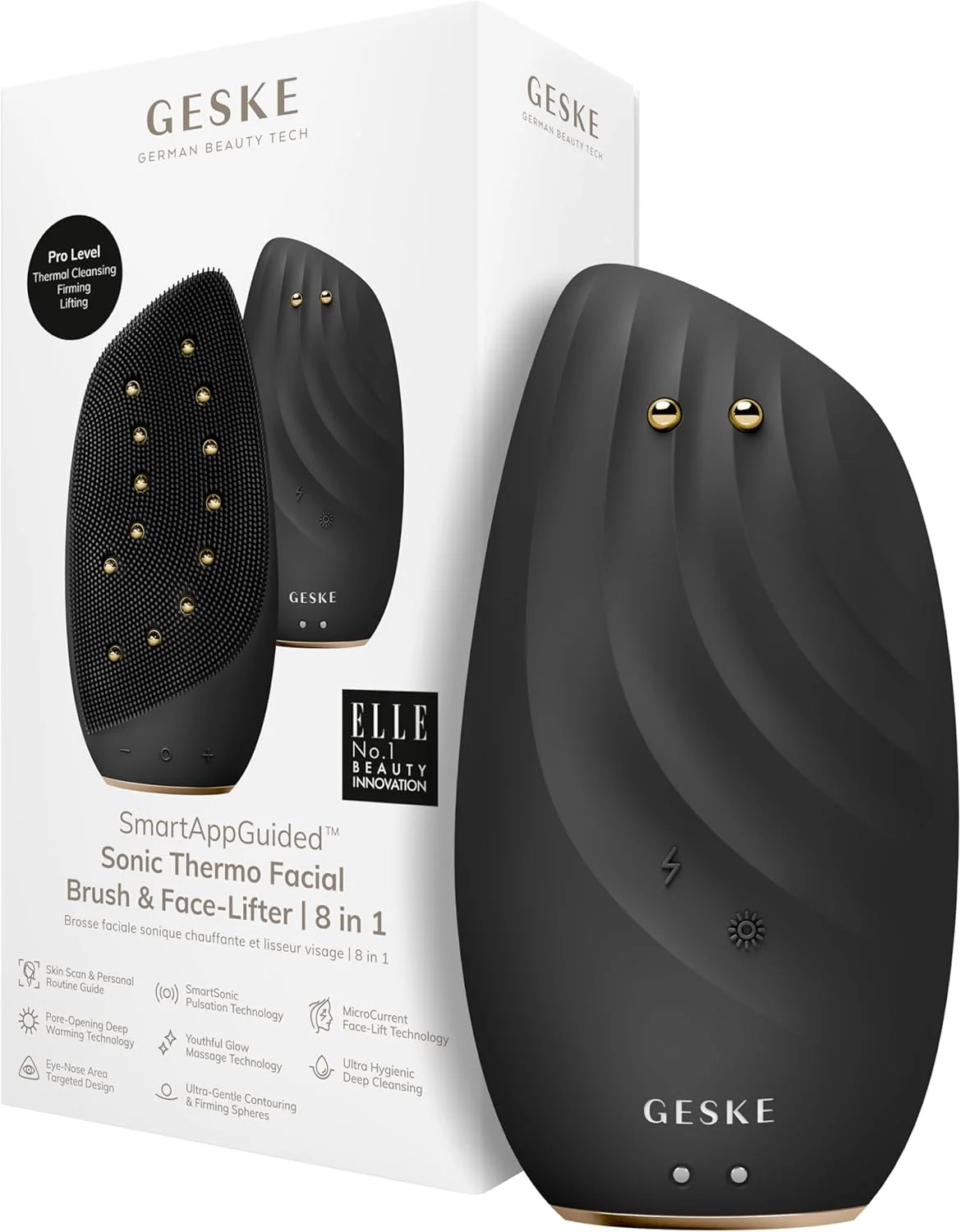 GESKE | برس پاک کننده و لیفت کننده حرارتی صورت Sonic SmartAppGuided™ | 8 در 1 | پاکسازی پوست و ضد چروک | برس پاک کننده برقی سیلیکونی | ماساژور صورت | پاک کننده و ضد پیری