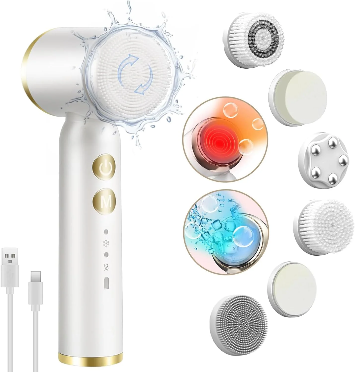 برس پاک کننده صورت Angju، ماساژور حرارتی و سرد مراقبت از پوست، برس شستشوی صورت چرخشی 8 در 1، اسکرابر صورت ضد آب قابل شارژ با 6 سر برس، 3 سرعت برای پاکسازی عمیق، لایه بردار