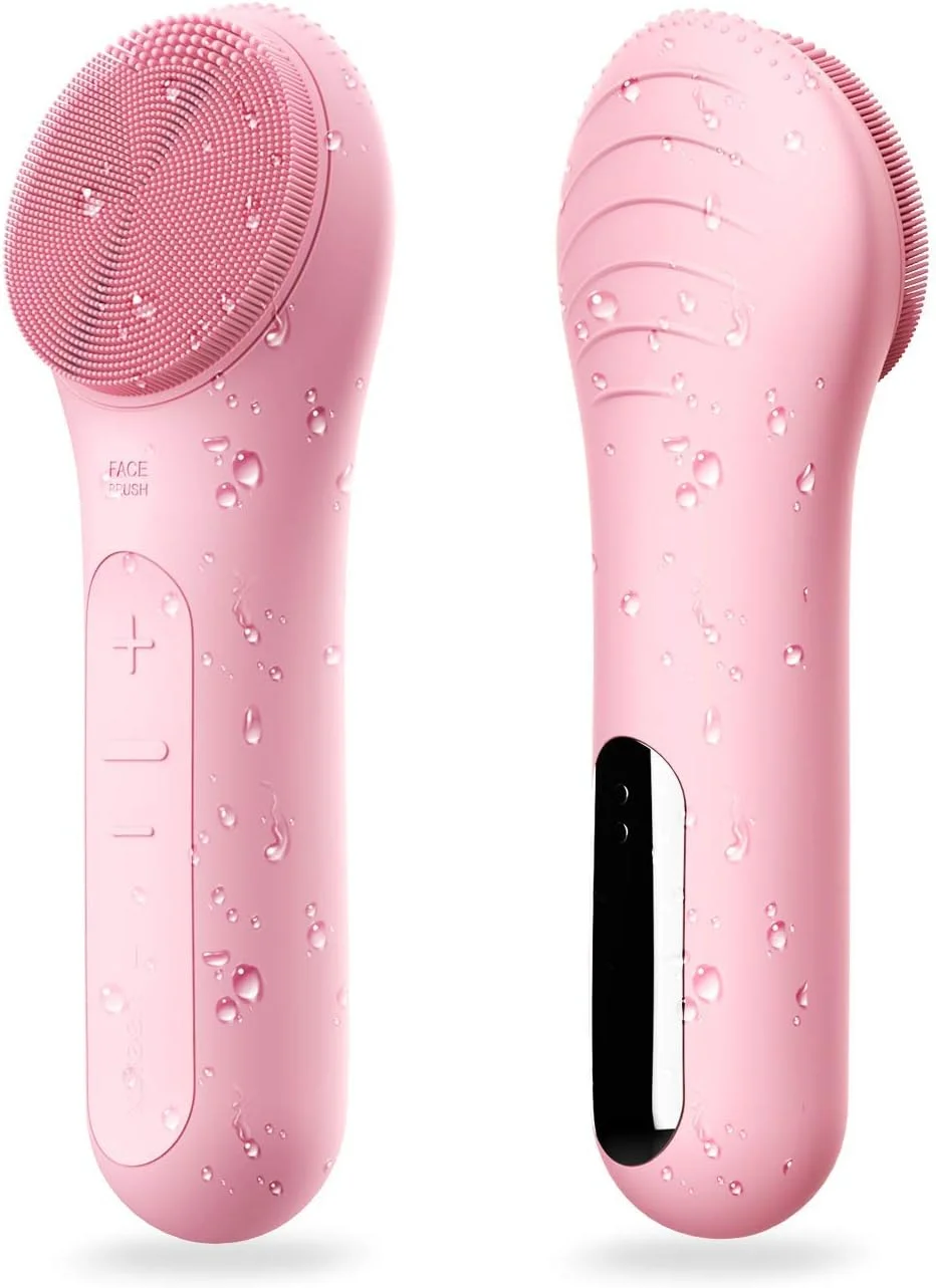 برس پاک کننده صورت HLIE، ضد آب و قابل شارژ، اسکرابر برقی صورت برای آقایان و بانوان، لایه بردار، ماساژ و پاک کننده - صورتی