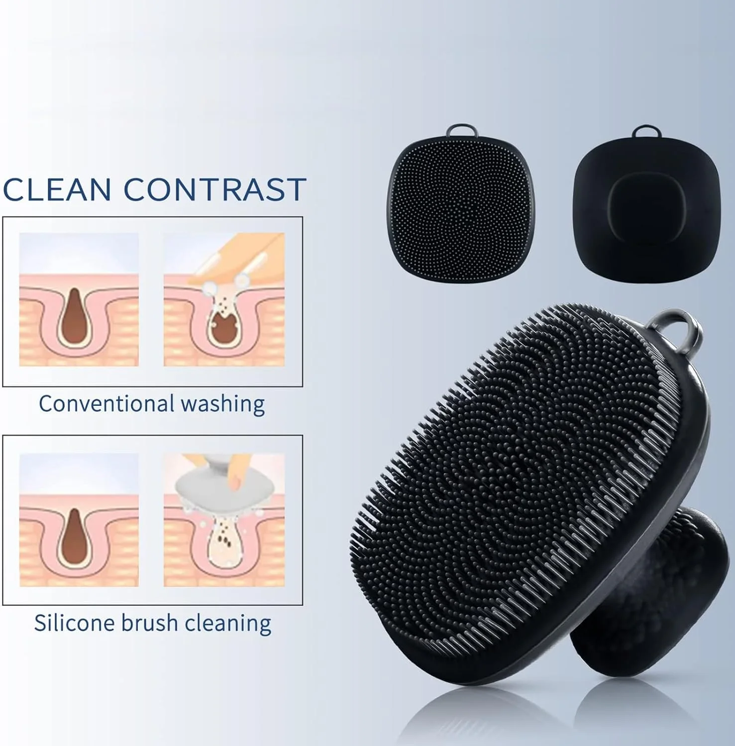 برس پاک کننده صورت سیلیکونی - دستی، ضد آب، با موهای نرم برای پاکسازی عمیق منافذ، حذف جوش های سرسیاه، لایه برداری و مراقبت از پوست - اسکرابر و ماساژور صورت، مشکی