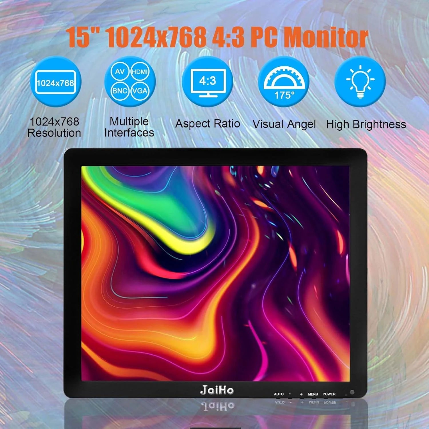 مانیتور ال سی دی 15 اینچی JaiHo، رزولوشن 1024x768، ورودی های HDMI VGA USB AV BNC، دارای بلندگوهای دوگانه داخلی - تصویر 2 مانیتور ال سی دی 15 اینچی JaiHo، رزولوشن 1024x768، ورودی های HDMI VGA USB AV BNC، دارای بلندگوهای دوگانه داخلی - تصویر 2