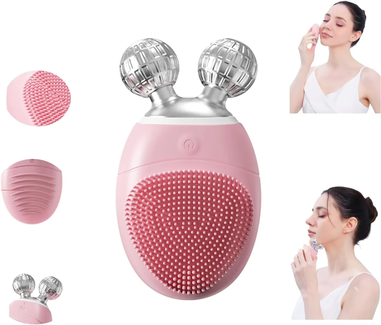 برس پاک کننده صورت 3 در 1 برقی IPX7 ضد آب و شارژی USB، لایه بردار صورت برای لایه برداری، ماساژ و پاکسازی، لیفت صورت V شکل | اسکرابر صورت سیلیکونی سازگار با پوست