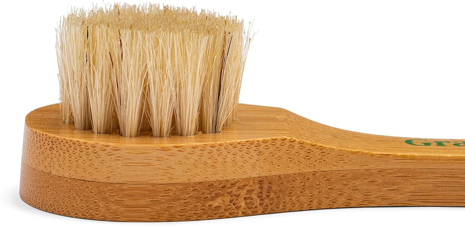 برس دستی صورت GranNaturals - برس خشک با موهای طبیعی برای لایه برداری - ترویج تخلیه لنفاوی، پاکسازی عمیق، پاکسازی ملایم منافذ برای پوست درخشان و نرم - دسته چوبی