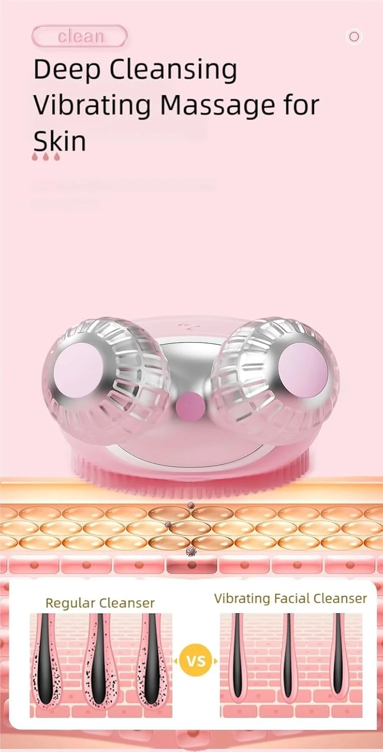 برس پاک کننده صورت 3 در 1 برقی IPX7 ضد آب و شارژی USB، لایه بردار صورت برای لایه برداری، ماساژ و پاکسازی، لیفت صورت V شکل | اسکرابر صورت سیلیکونی سازگار با پوست