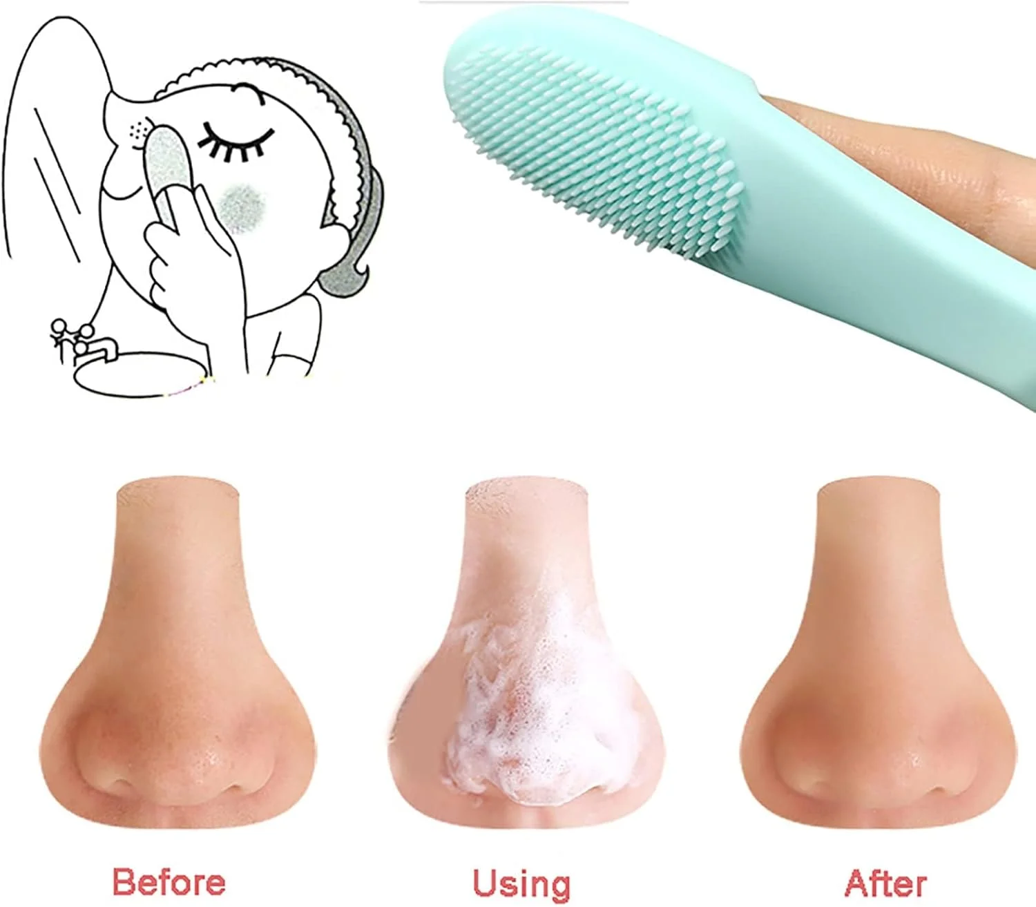 برس پاک کننده دستی صورت تزویق با سیلیکون نرم، برس پاک کننده و اسکراب صورت برای پاکسازی ملایم و موثر، رفع جوش های سرسیاه و ماساژ
