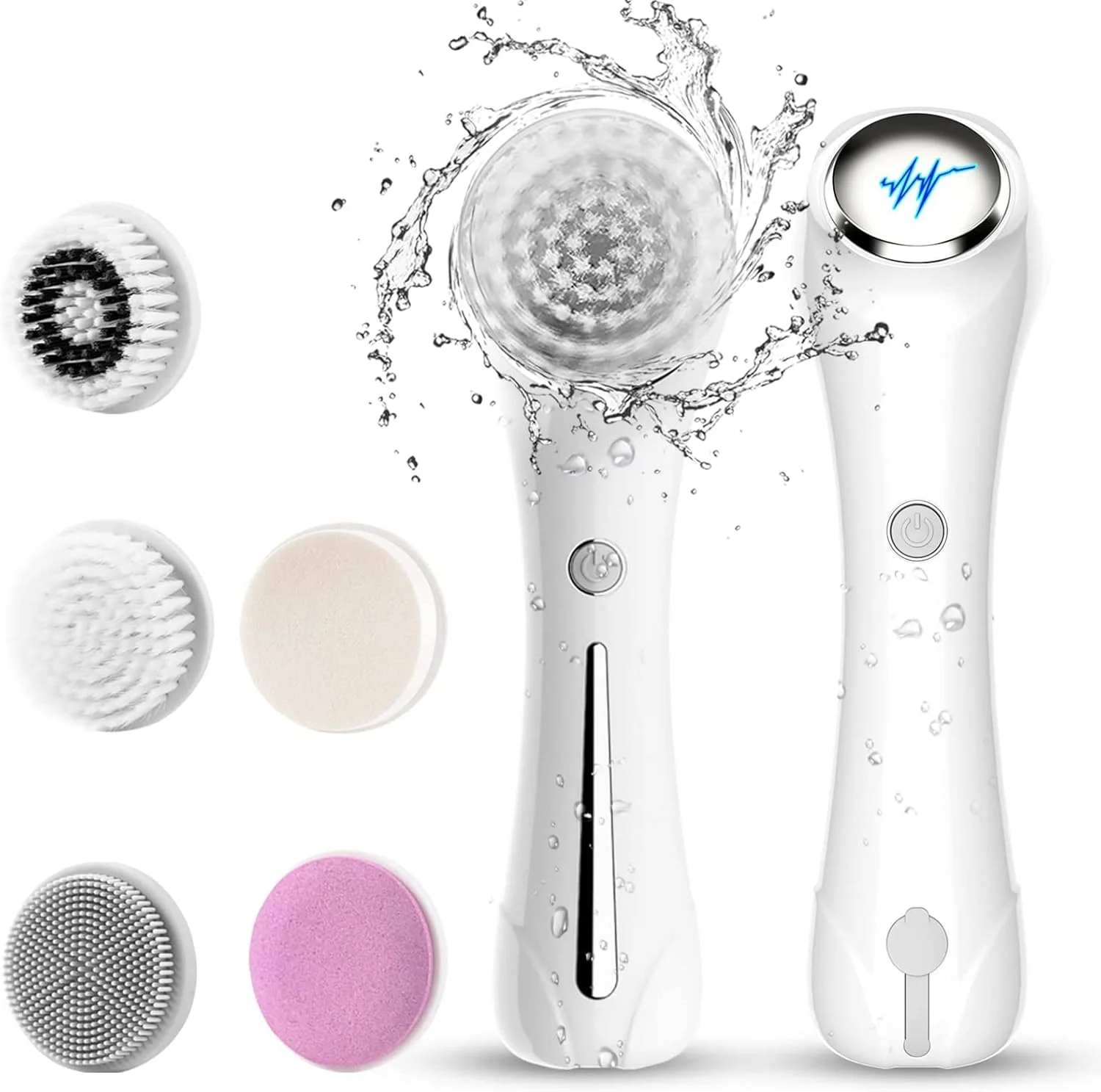 برس پاک کننده صورت Excefore، برس برقی صورت، اسکرابر شارژی، لایه بردار IPX-7 ضد آب، پاک کننده چرخشی برای لایه برداری، ماساژ و پاکسازی عمیق برای زنان و مردان با 5 سر برس