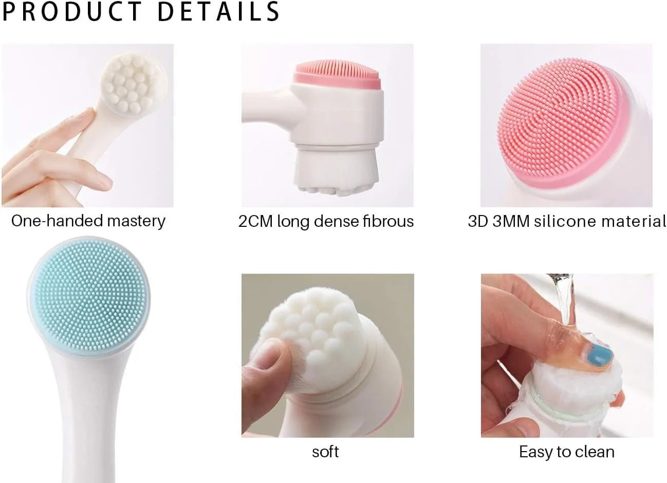 برس پاک کننده صورت YelaJoy، 2 عدد، برس های نرم و سیلیکونی برای پاکسازی عمیق منافذ، لایه برداری، رفع جوش های سرسیاه و ماساژ (آبی، صورتی)