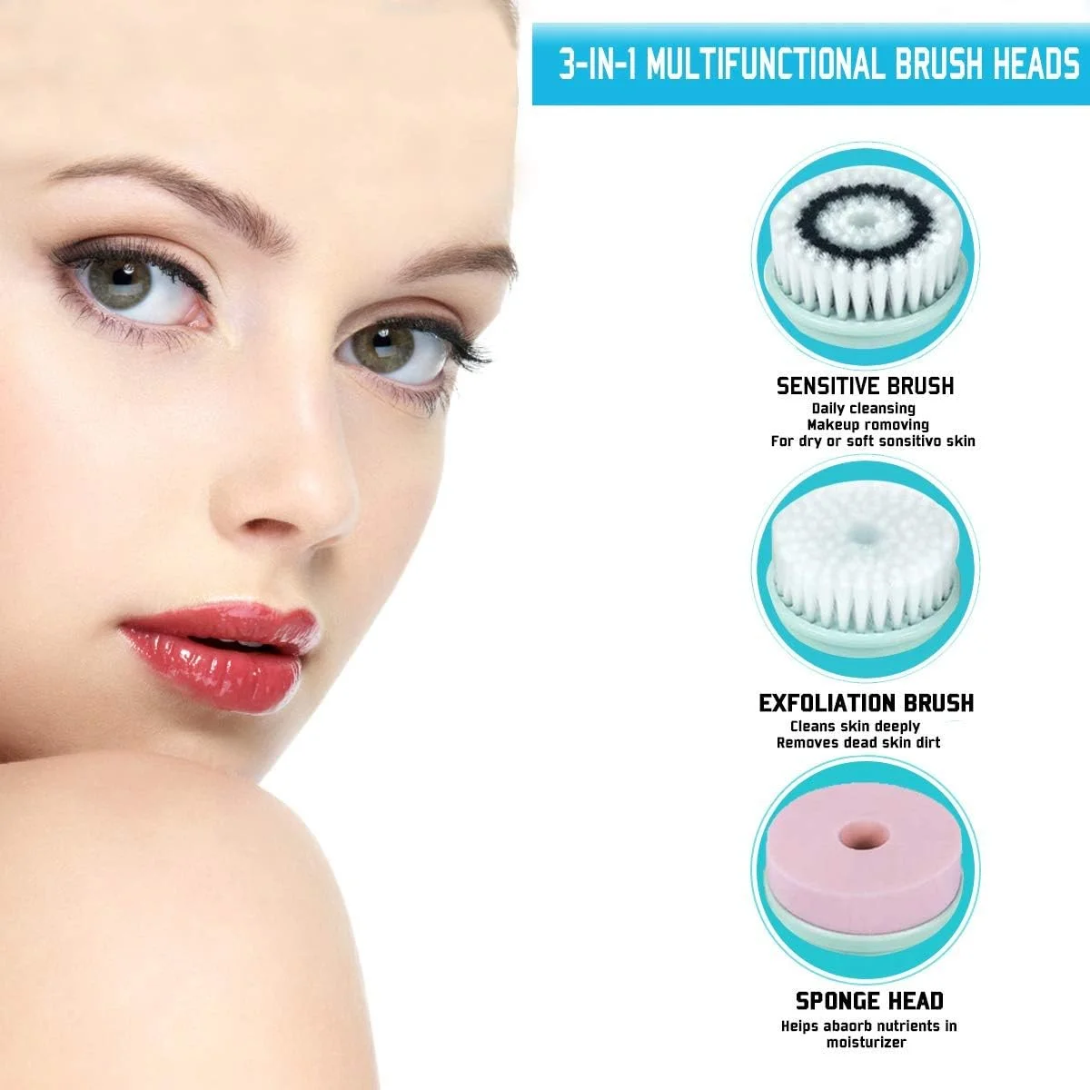 مجموعه برس چرخشی پاک کننده صورت - میکرودرم ابریژن پیشرفته ضد آب پوست برای لایه برداری ملایم و اسکراب عمیق با 3 سر برس لایه بردار