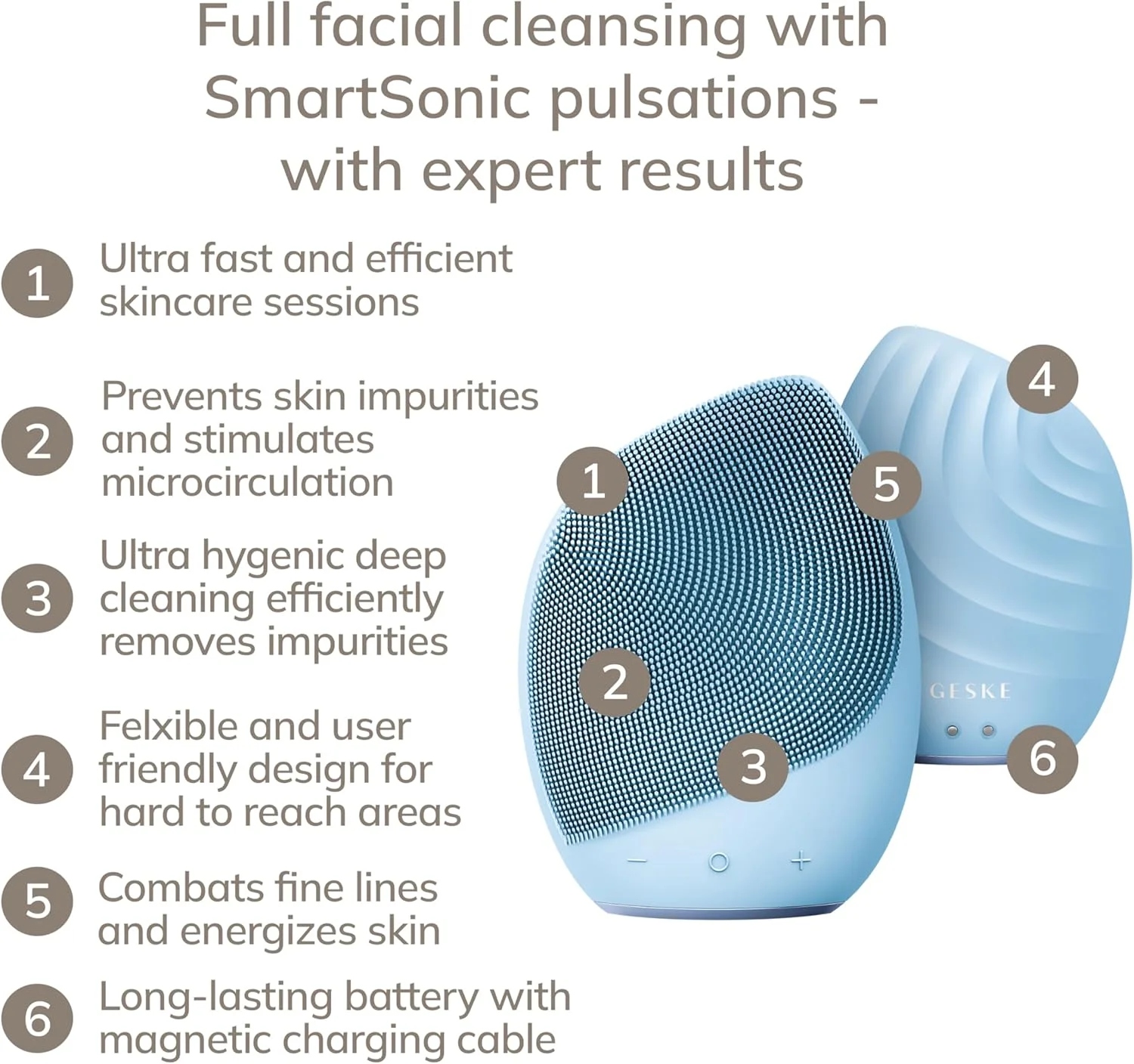 برس پاک کننده صورت هوشمند GESKE با اپلیکیشن، 5 در 1، برس پاک کننده صورت برقی، برس سیلیکونی نرم، دستگاه پاک کننده حرفه ای صورت، ماساژور صورت