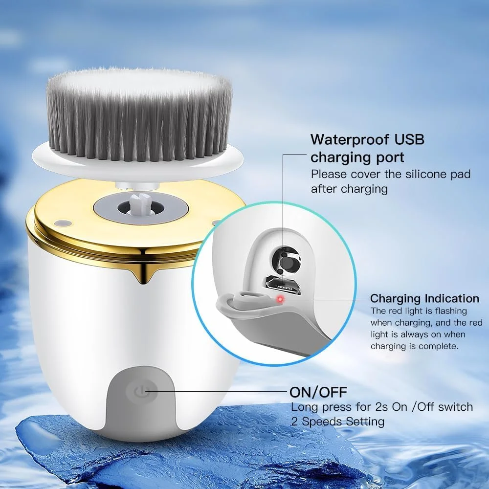 دستگاه پاک کننده صورت، برس برقی ضد آب و قابل شارژ برای لایه برداری عمیق پوست، مناسب برای خانم ها و آقایان (سفید)