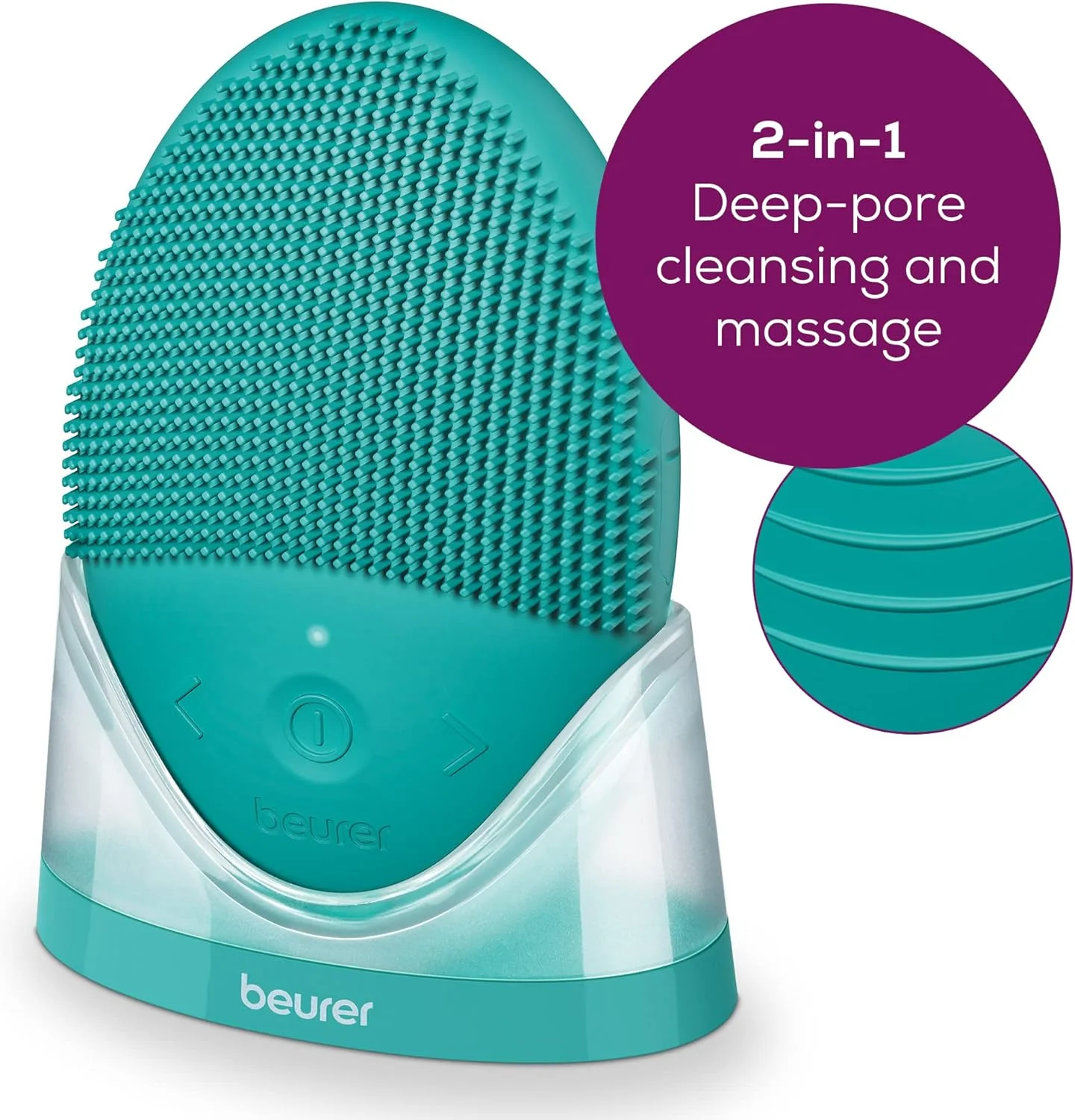 برس صورت بیورر FC52 | برس پاک کننده سیلیکونی صورت، پاک کننده عمیق منافذ و ماساژ پوست، ضد آب، مناسب برای انواع پوست | ابزار پاکسازی صورت ممتاز