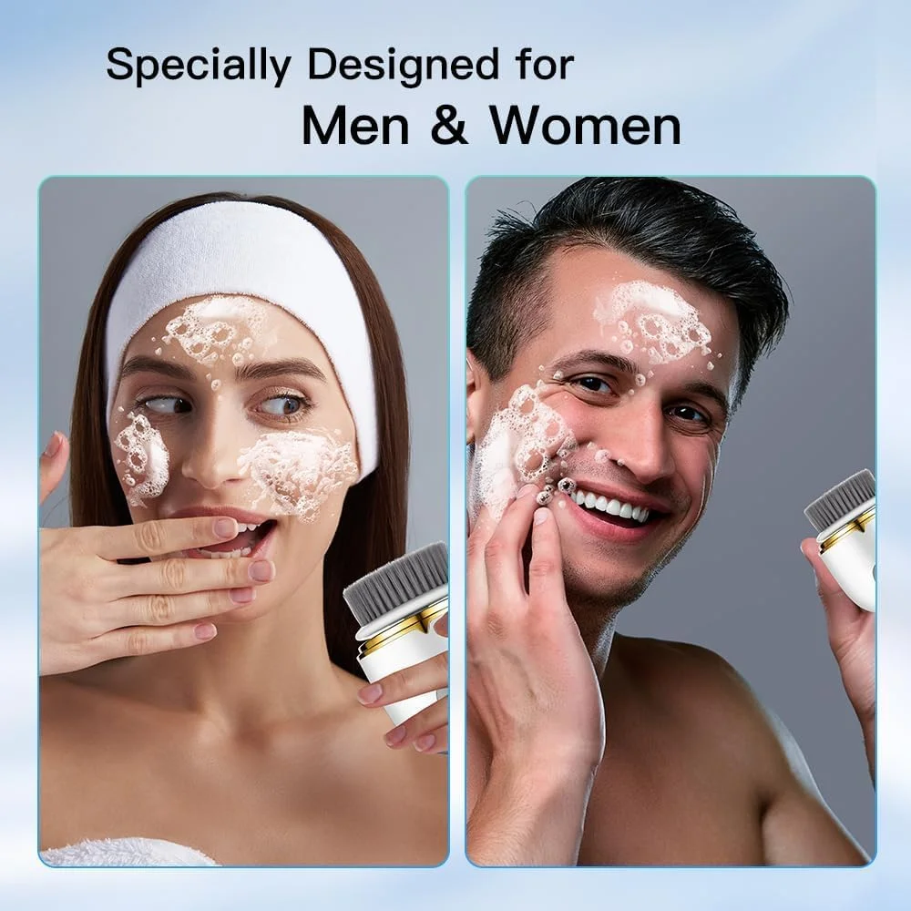 دستگاه پاک کننده صورت، برس برقی ضد آب و قابل شارژ برای لایه برداری عمیق پوست، مناسب برای خانم ها و آقایان (سفید)