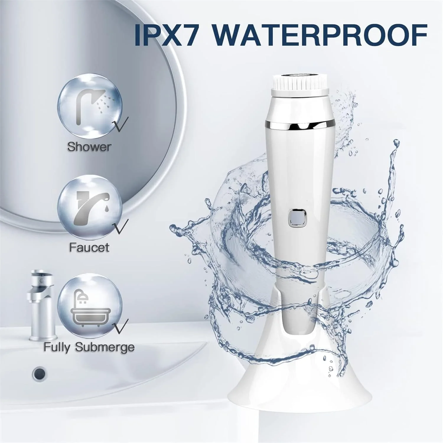 برس پاک کننده صورت Arabest، برس پاک کننده صورت برقی 4 در 1، برس پاک کننده صورت شارژی برای لایه برداری ملایم، پاکسازی عمیق و ماساژ صورت (سفید)