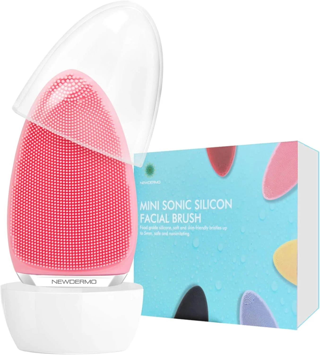 برس پاک کننده صورت برقی NEWDERMO، برس سیلیکونی صورت، دستگاه مراقبت از پوست ضد آب برای لایه برداری ملایم، پاکسازی عمیق، ماساژ صورت (صورتی)