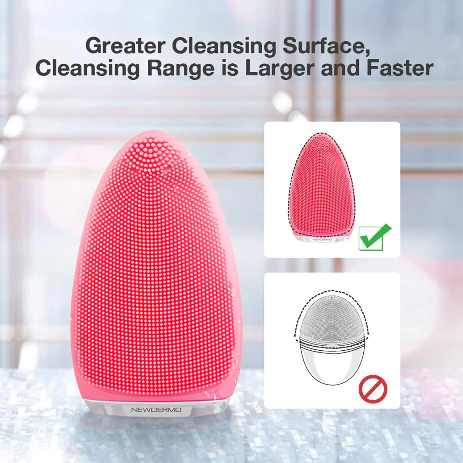 برس پاک کننده صورت برقی NEWDERMO، برس سیلیکونی صورت، دستگاه مراقبت از پوست ضد آب برای لایه برداری ملایم، پاکسازی عمیق، ماساژ صورت (صورتی)