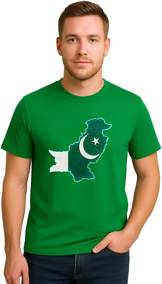 تی‌شرت مردانه با طرح پاکستان - تی‌شرت نخی نرم با یقه گرد و آستین کوتاه - تی‌شرت راحت برای سفر و استفاده روزمره - طرح چاپی پاکستان برای پوشش غیر رسمی