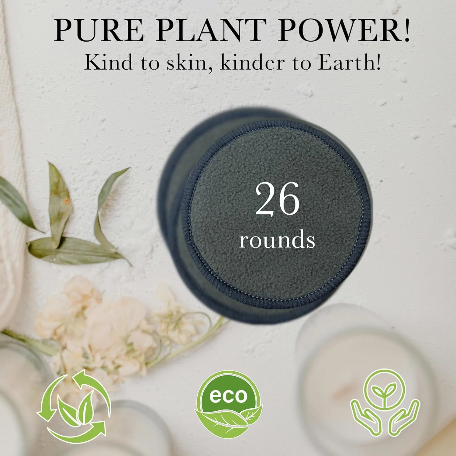 پدهای پاک کننده آرایش زغالی بامبو قابل استفاده مجدد - بسته 26 عددی پدهای پنبه ای قابل استفاده مجدد با کیسه لباسشویی | ارگانیک، بدون پسماند، ملایم برای انواع پوست | پدهای پنبه ای بامبو قابل شستشو دو طرفه