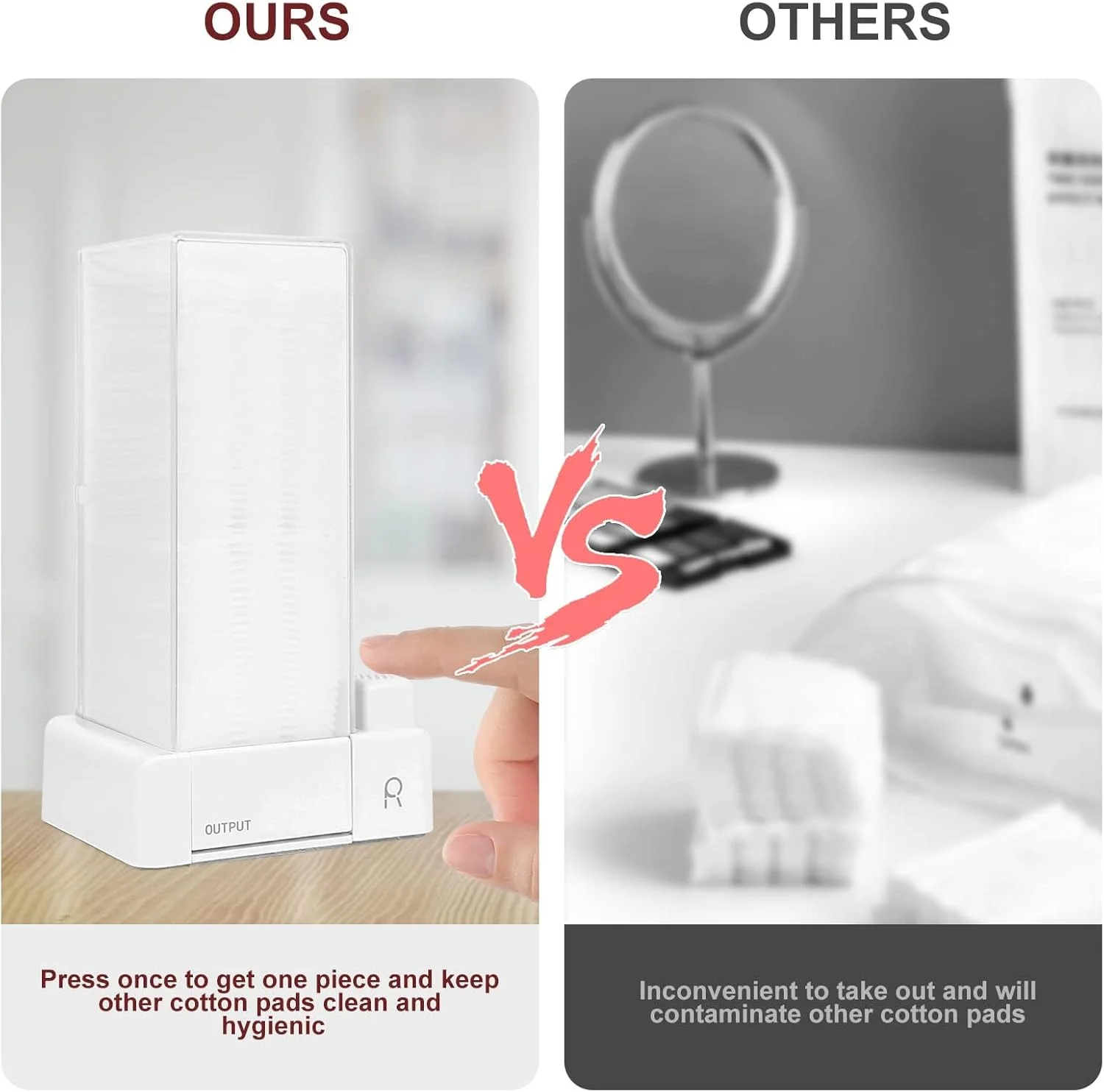 جا پدی پنبه ای اتوماتیک Azonee، جاذب پد آرایشی مربعی فشاری، پخش کننده آسان برای نگهداری، قفسه نمایش پد پنبه ای آرایشی، شامل 55 پد پنبه ای