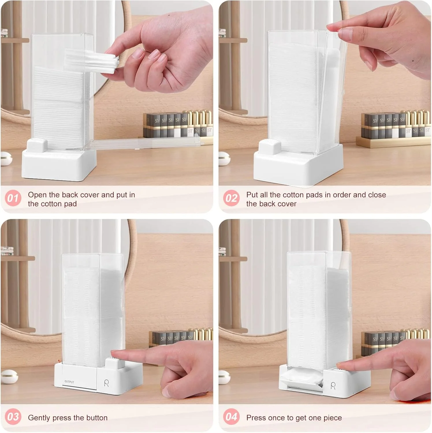 جا پدی پنبه ای اتوماتیک Azonee، جاذب پد آرایشی مربعی فشاری، پخش کننده آسان برای نگهداری، قفسه نمایش پد پنبه ای آرایشی، شامل 55 پد پنبه ای