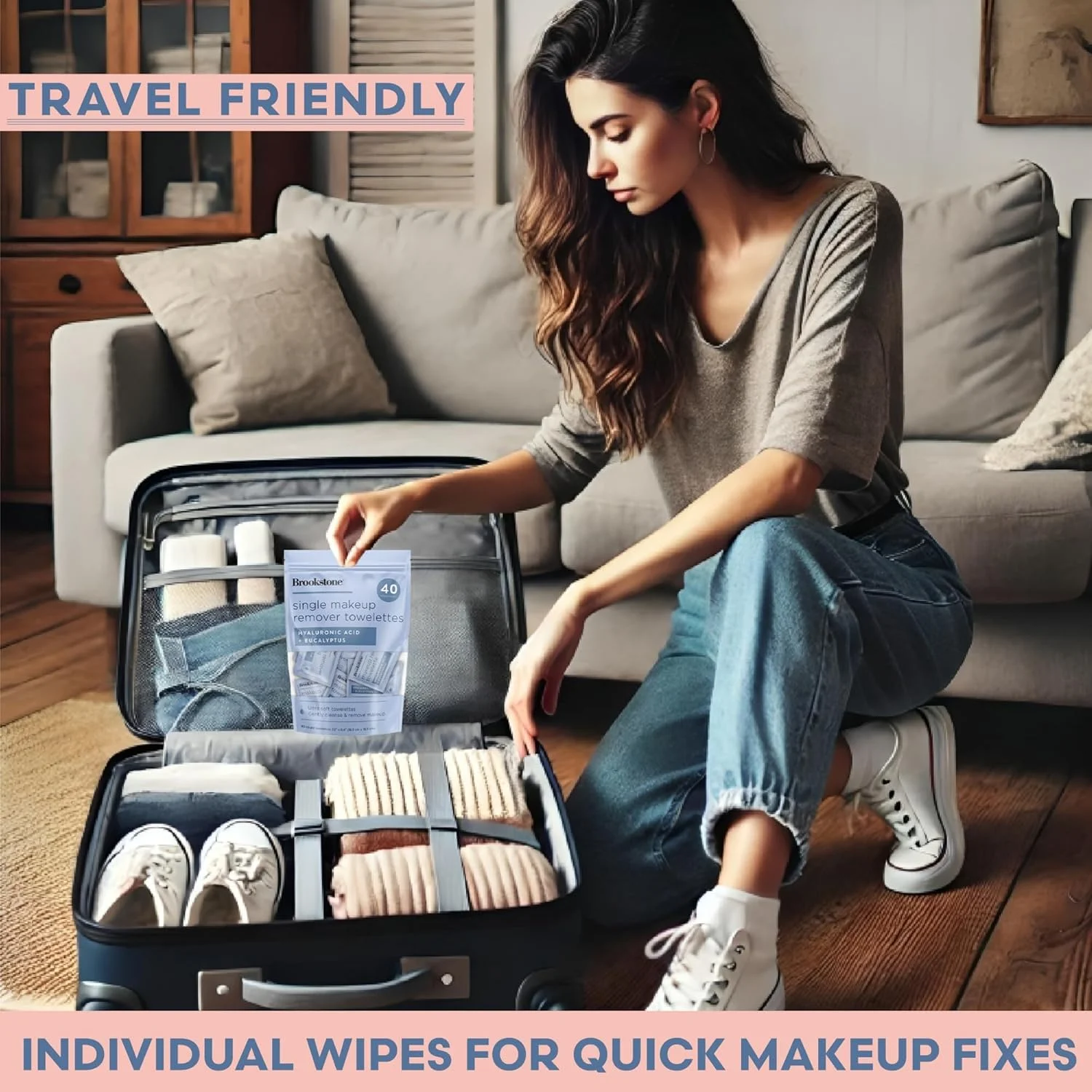 دستمال مرطوب پاک کننده آرایش صورت بروکستون - فوق العاده نرم، بسته بندی تکی، پاک کننده ملایم و از بین برنده آرایش، 40 عدد