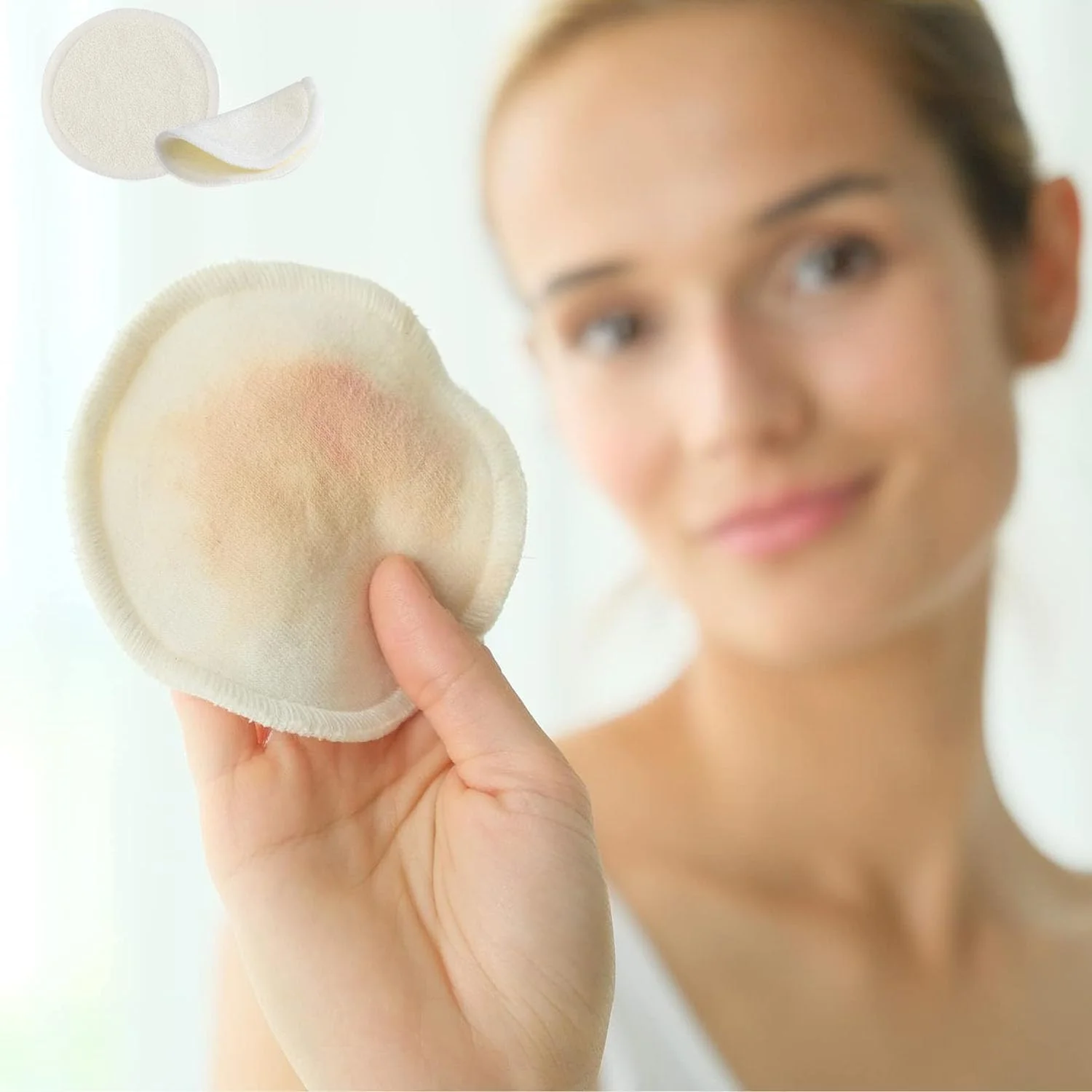 پدهای پاک کننده آرایش گرد بامبو و پنبه ارگانیک دو لایه 8 سانتی متری قابل استفاده مجدد با کیسه لباسشویی - بسته 10 عددی