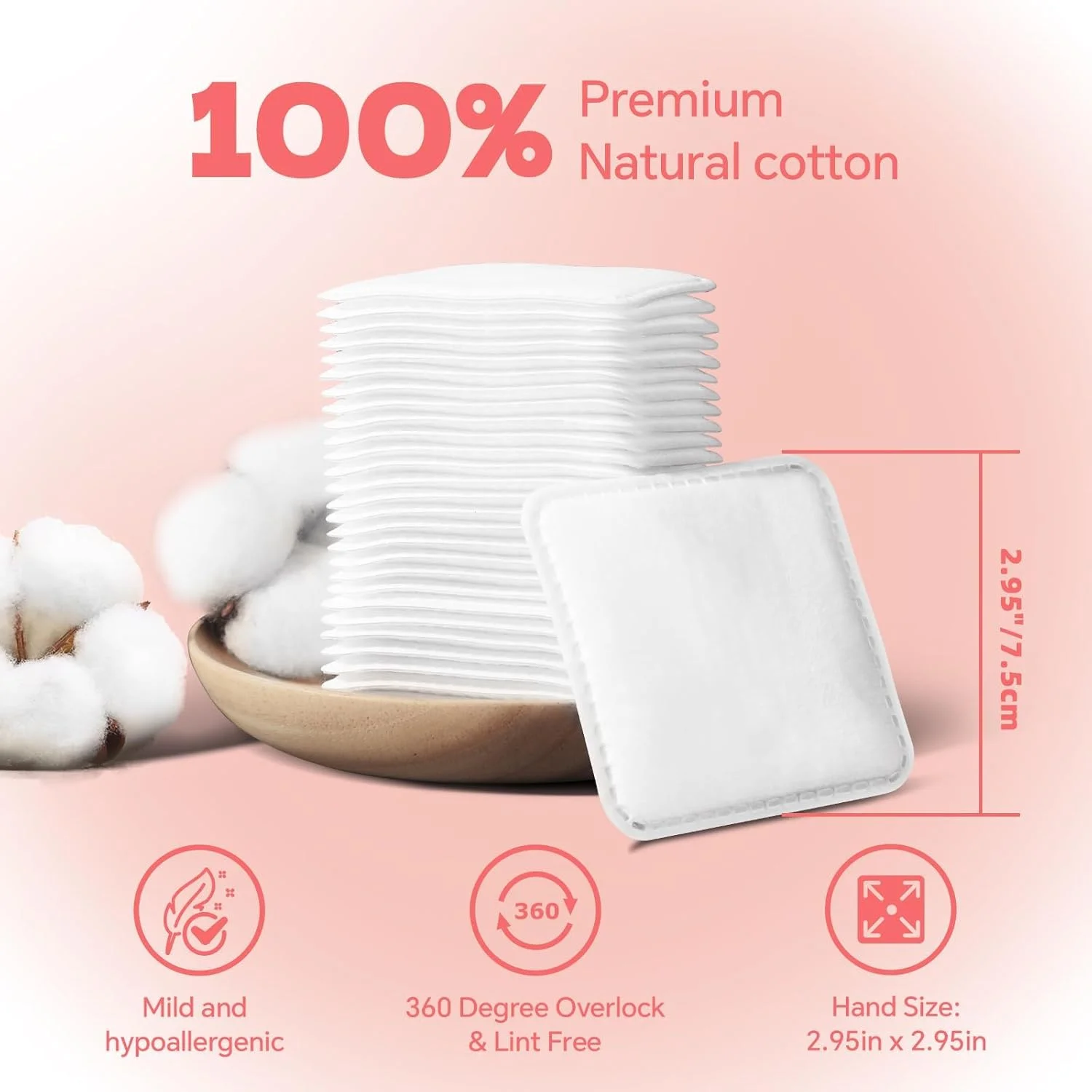 پدهای مربعی پنبه‌ای COOLive، 100% پنبه بدون پرز و از هم پاشیدگی، 60 عدد، پدهای پنبه‌ای سه لایه منحصربه‌فرد برای مراقبت روزانه پوست