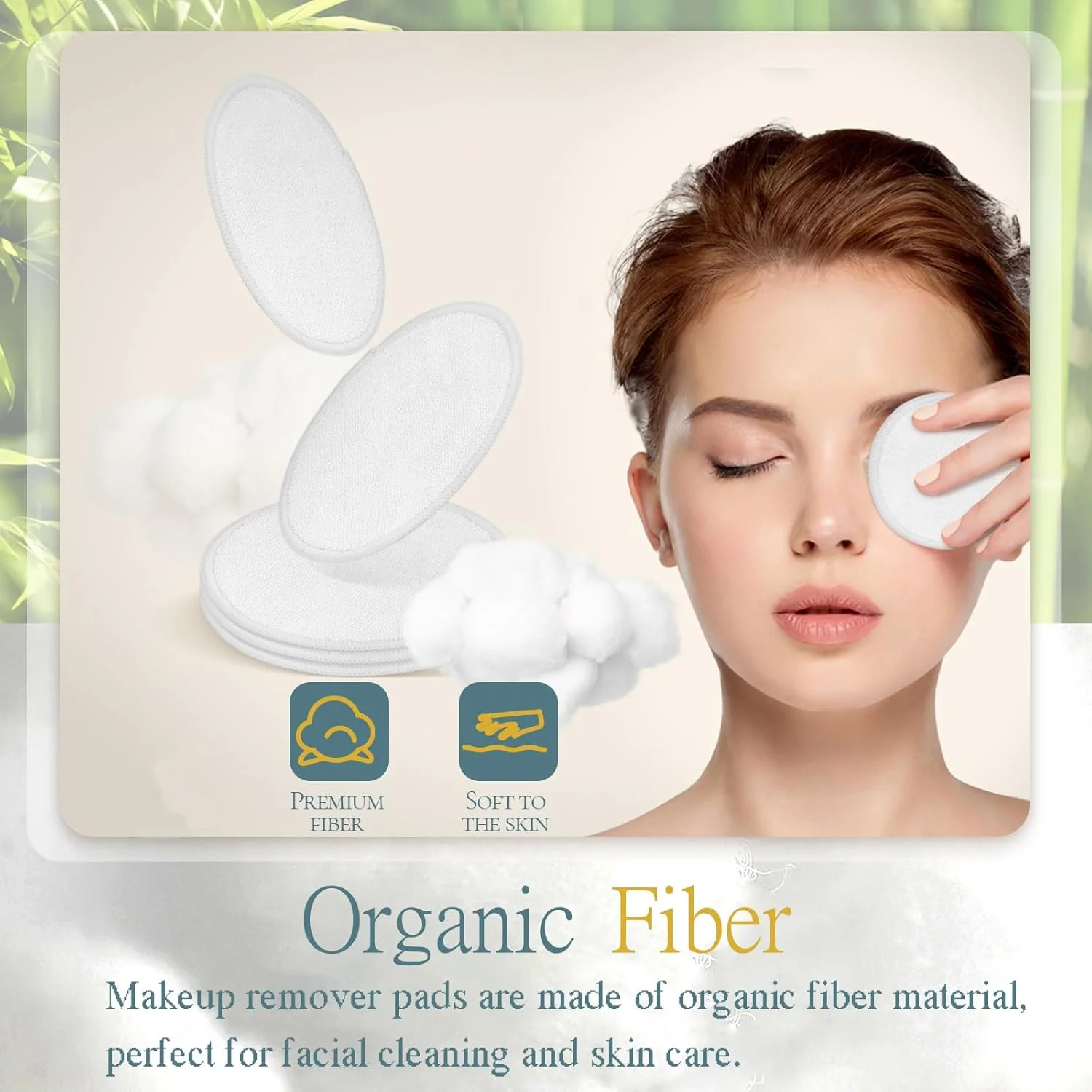 پد پاک کننده آرایش گرد الیاف طبیعی 30 عددی، پدهای پارچه ای صورت قابل شستشو و استفاده مجدد، دستمال مرطوب پاک کننده صورت برای انواع پوست مناسب مسافرت (سفید)