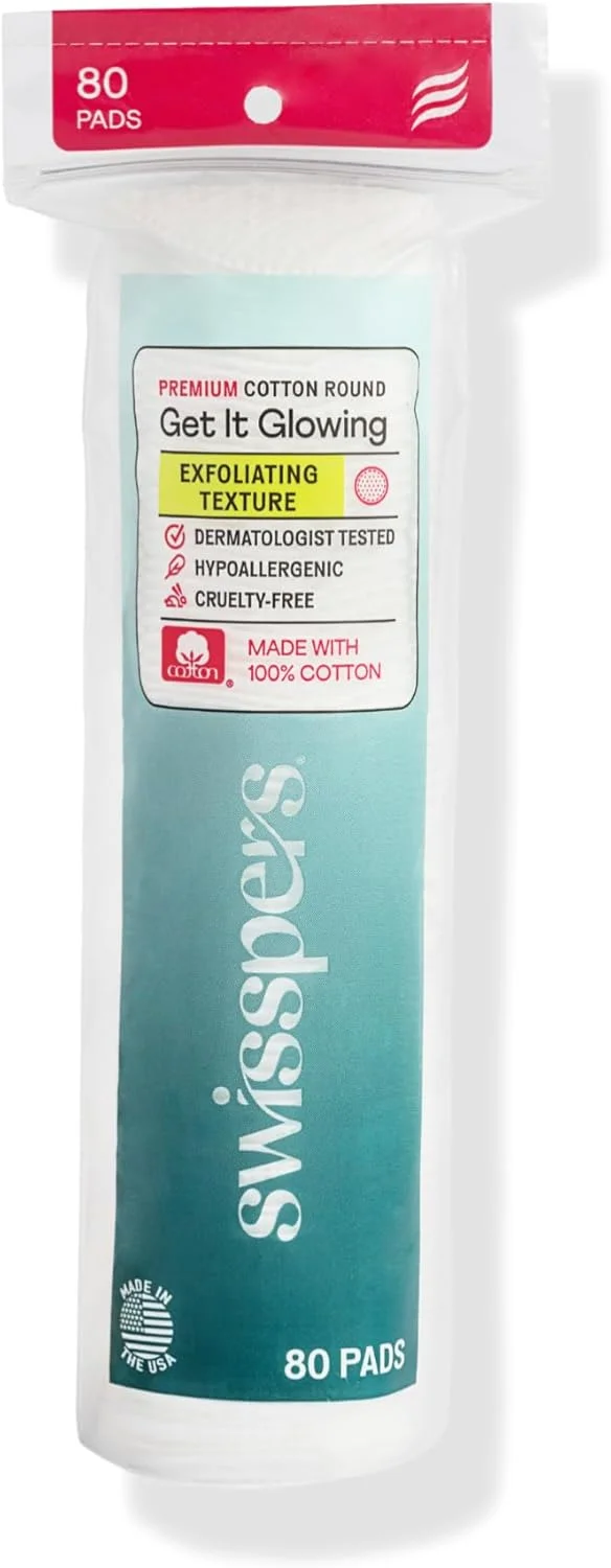 پدهای پنبه ای لایه بردار صورت سویسپرس پریمیوم، دارای 2 سطح با بافت برجسته متمایز، 80 عدد در بسته بندی قابل بستن مجدد