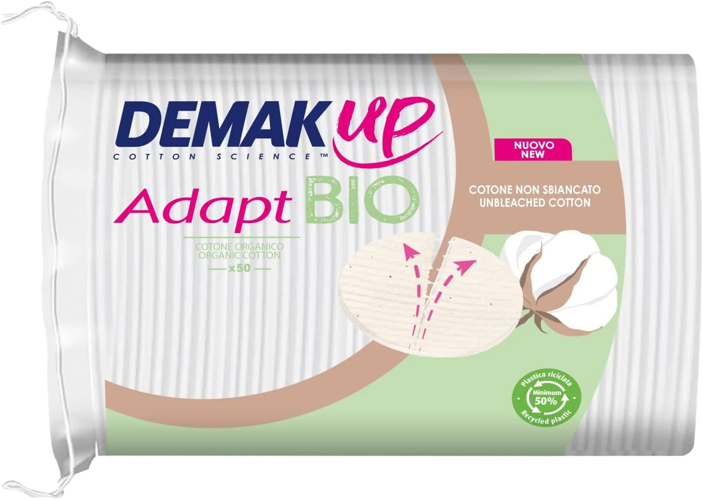 پدهای پنبه ای ارگانیک Demak'Up Adapt برای پاک کردن آرایش - صورت و چشم - 100% الیاف پنبه ای طبیعی ارگانیک و سفید نشده - دارای گواهی GOTS - 50 عدد