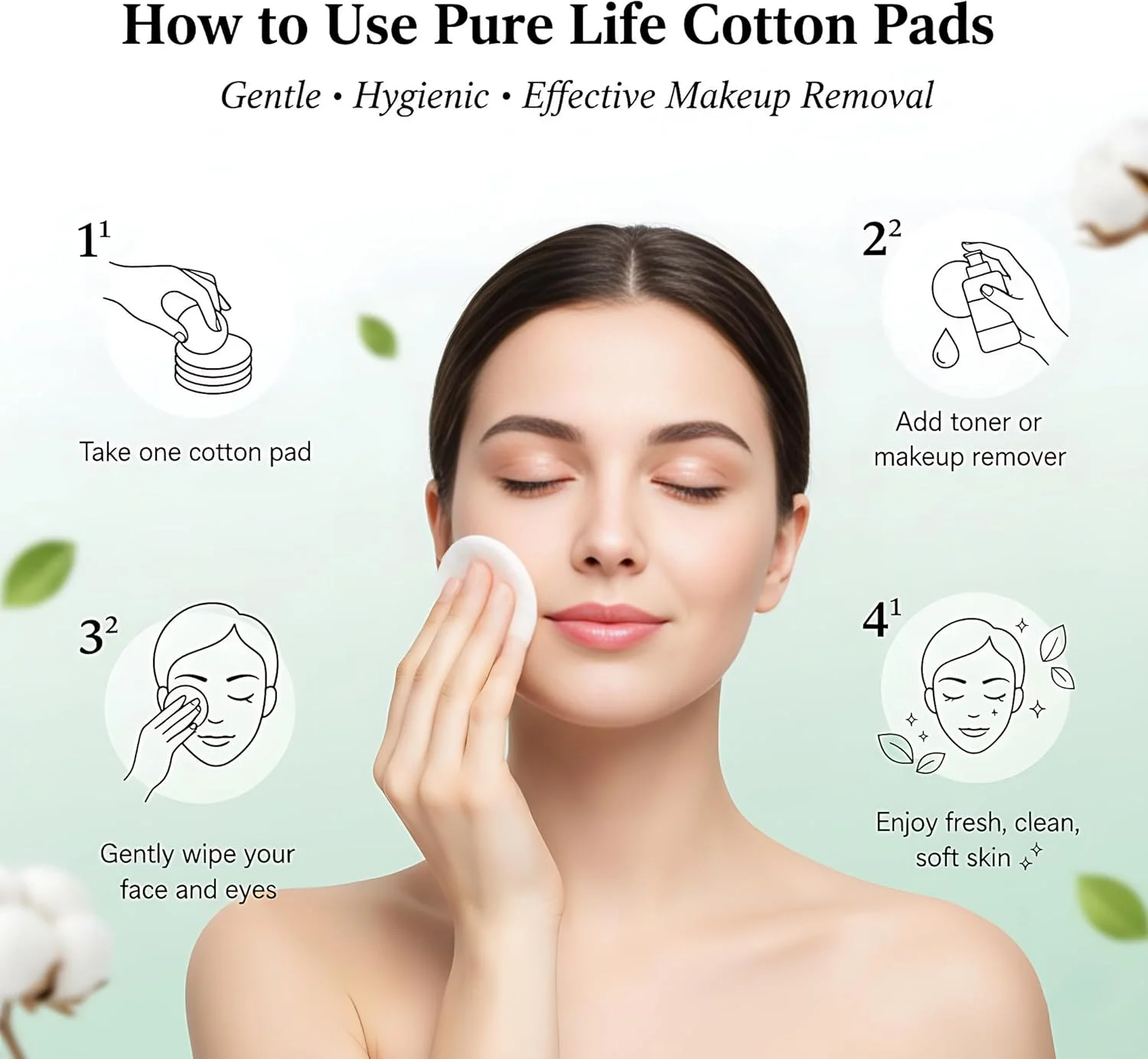 پدهای پنبه ای ارگانیک PureLife، 80 عدد - پدهای نرم و قابل استفاده مجدد برای پاک کردن آرایش صورت، مراقبت از پوست و پاکسازی - ملایم، سازگار با محیط زیست و تجزیه پذیر