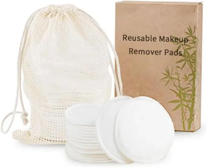 پدهای پاک کننده آرایش چندبار مصرف با کیسه لباسشویی، سفید، پنبه ای، سازگار با محیط زیست، قابل شستشو، دیسک های گرد نرم پاک کننده صورت