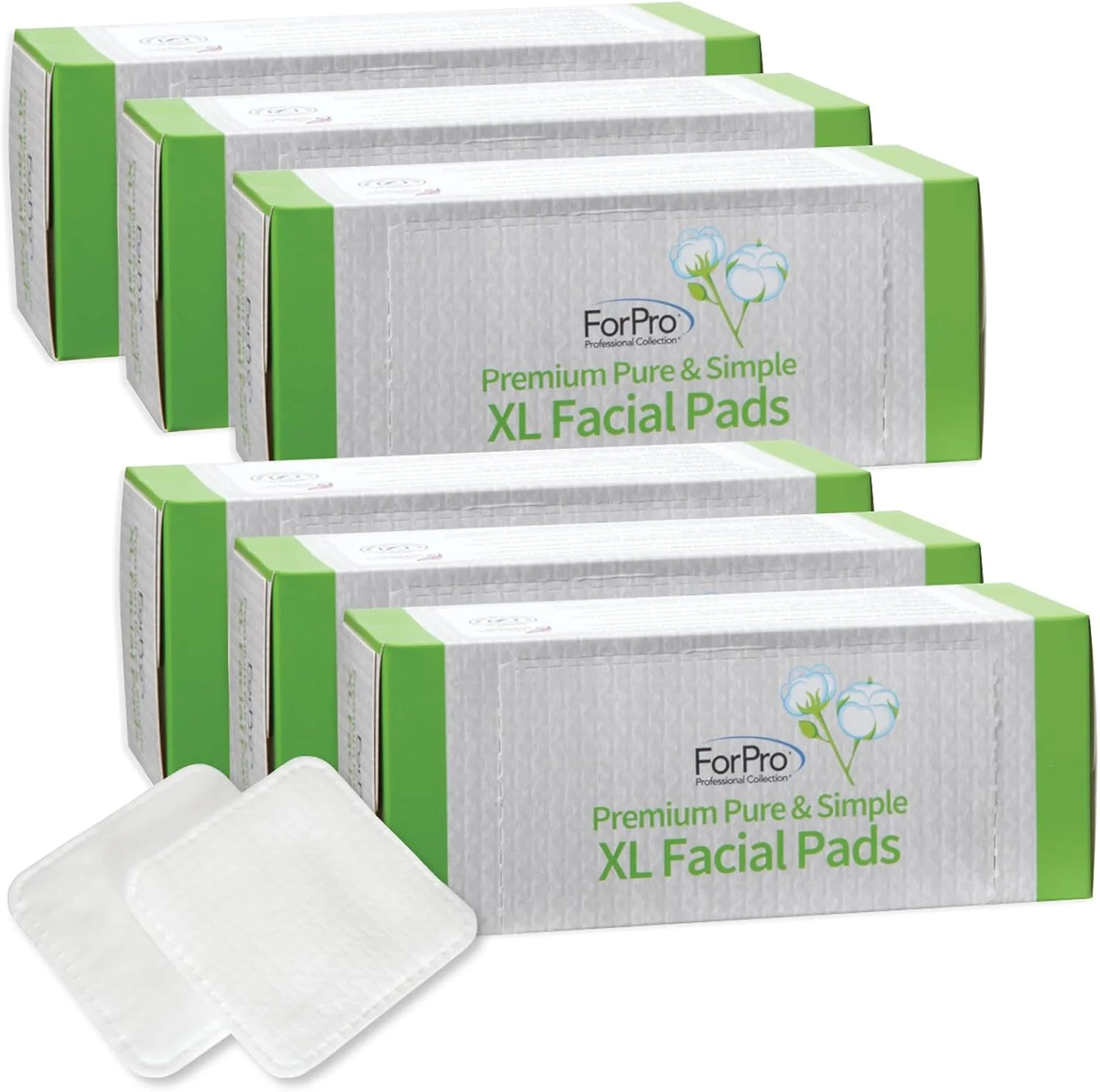 پدهای پاک کننده آرایش صورت فورپرو پریمیوم پیور اند سیمپل سایز ایکس لارج (360 عدد)، پدهای سه لایه فوق العاده نرم یکبار مصرف، 100% گیاهی و بدون تست حیوانی، بسته 6 عددی - 60 پد پنبه ای