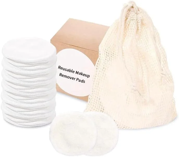 پدهای پاک کننده آرایش چندبار مصرف با کیسه لباسشویی، سفید، پنبه ای، سازگار با محیط زیست، قابل شستشو، دیسک های گرد نرم پاک کننده صورت