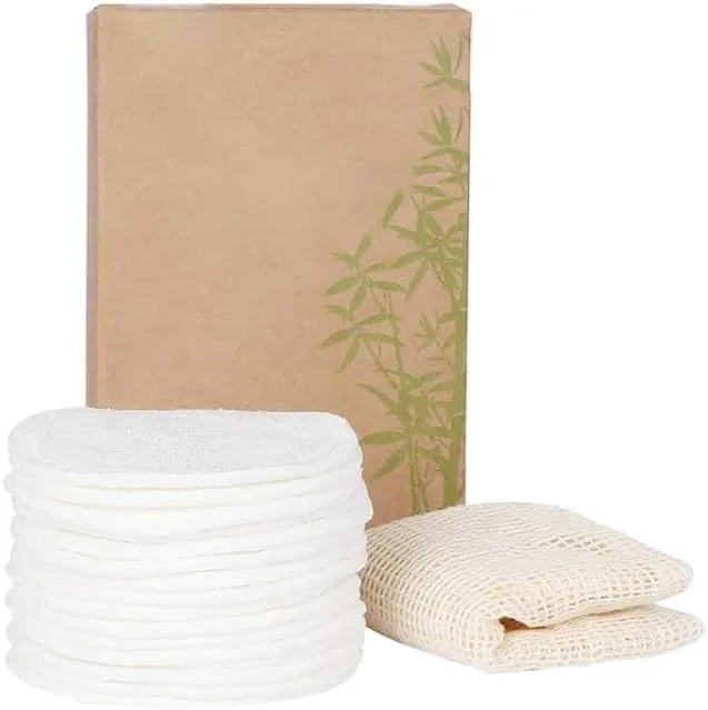 پدهای پاک کننده آرایش چندبار مصرف با کیسه لباسشویی، سفید، پنبه ای، سازگار با محیط زیست، قابل شستشو، دیسک های گرد نرم پاک کننده صورت