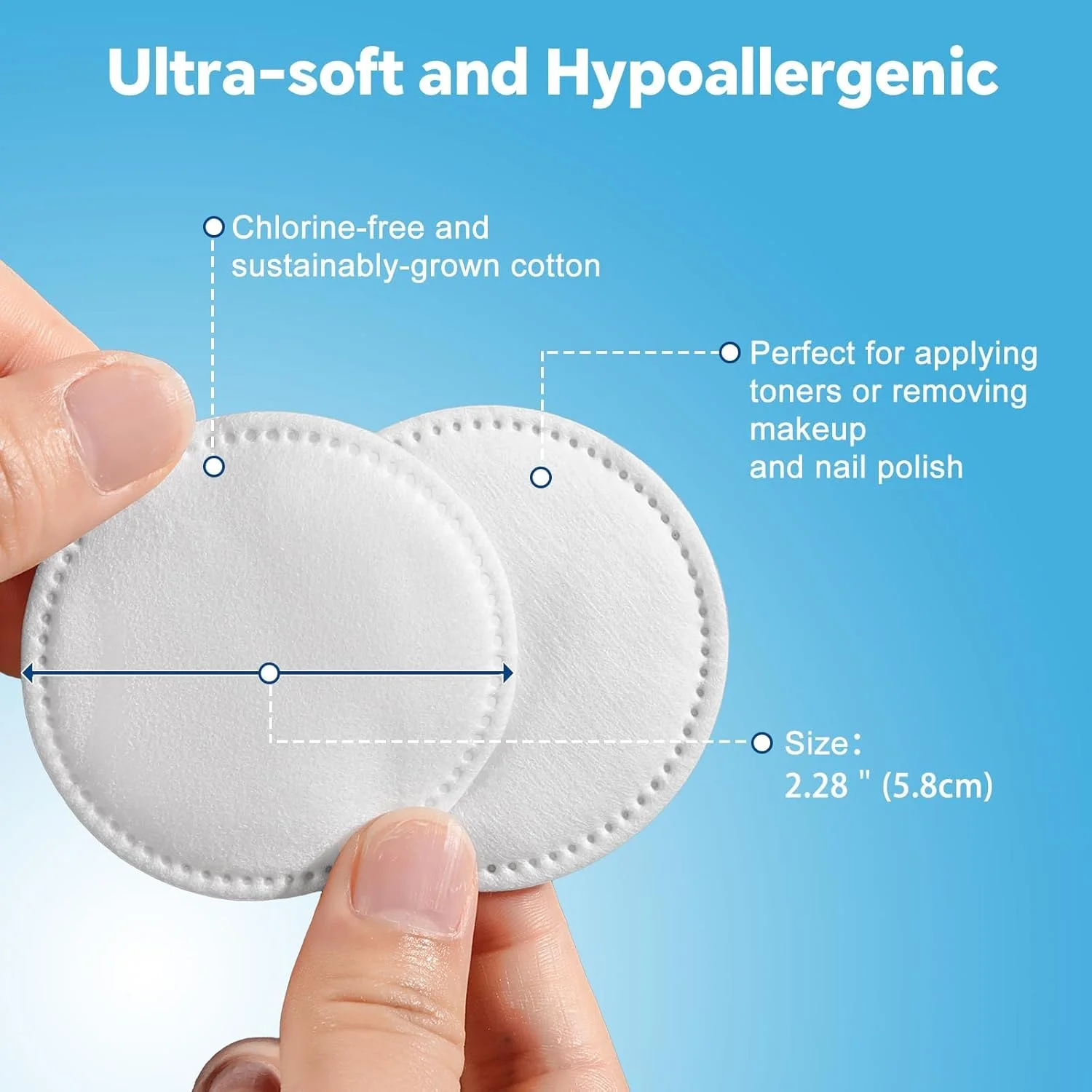 پدهای پنبه ای برای پاکسازی صورت و پاک کردن لاک ناخن، 100% پنبه خالص، پد پاک کننده آرایش ضد حساسیت، طراحی چند لایه، بدون پرز (3 بسته 300 عددی)