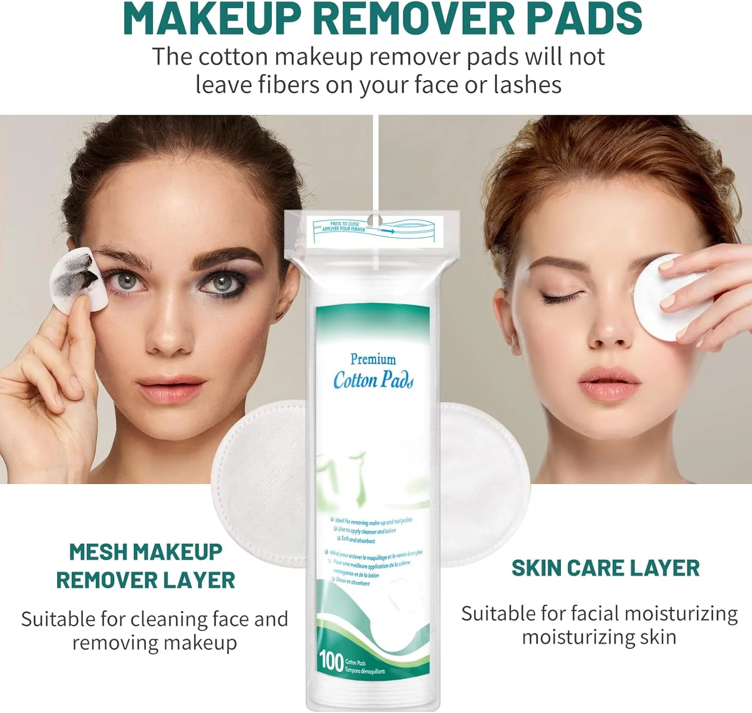 پدهای پنبه‌ای ممتاز برای صورت، 300 عدد پد پاک کننده آرایش، 100% خالص و طبیعی، پدهای گرد پاک کننده صورت، نرم، ضد حساسیت، بدون پرز، بسیار جاذب