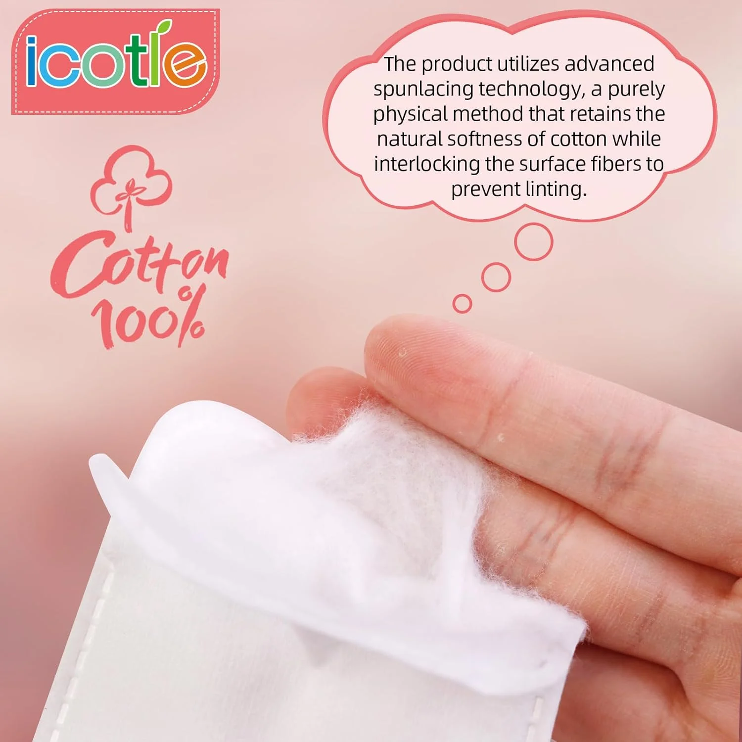 پدهای پنبه ای چشم ایکاتل 200 عددی، 100% پنبه فوق العاده نرم، پدهای پنبه ای مربعی، فناوری فیزیکی خالص اسپانلس، پدهای پاک کننده آرایش برای پاکسازی صورت برای انواع پوست