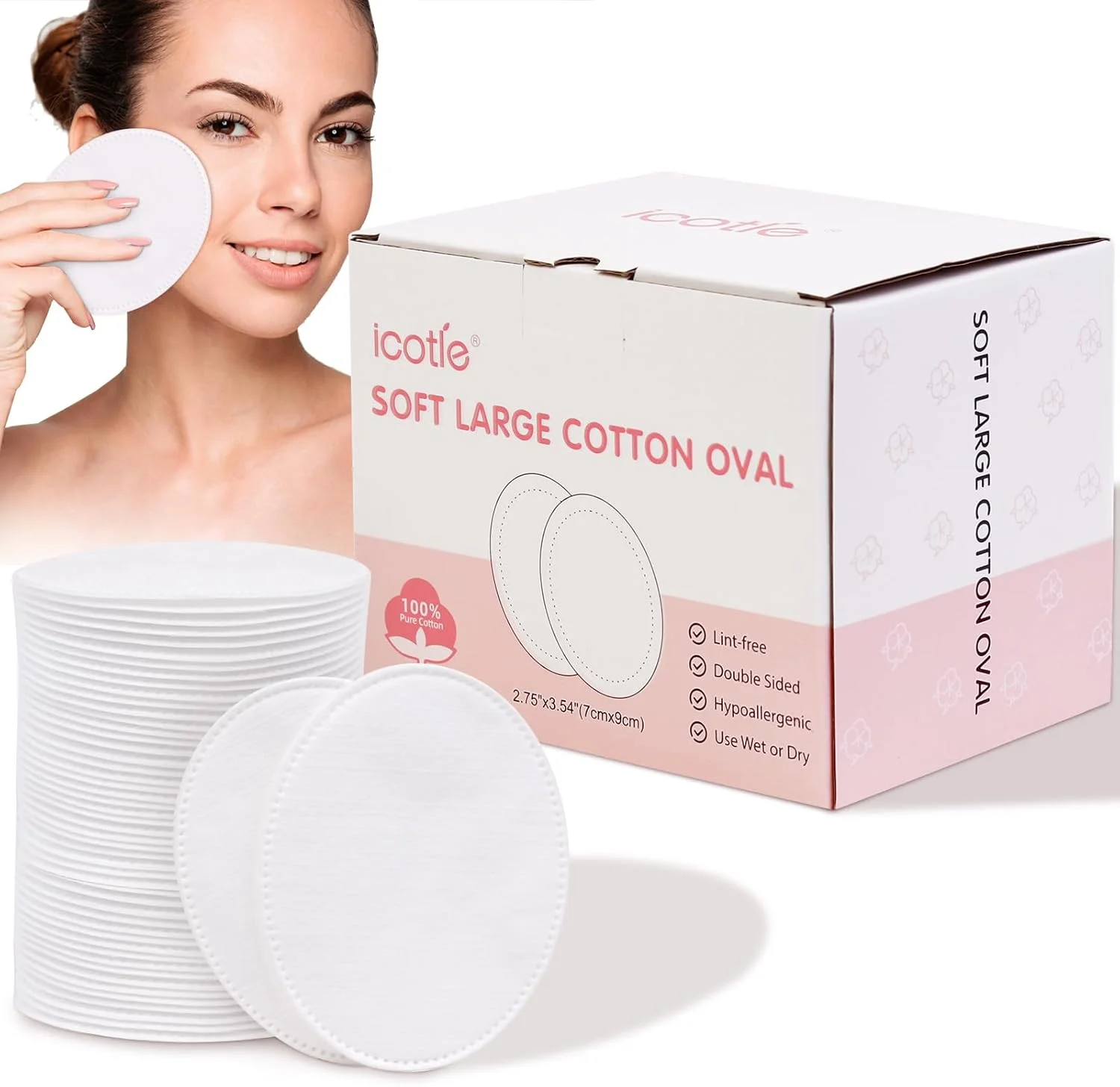 پدهای پنبه‌ای بیضی شکل (100 عدد) پدهای فوق‌العاده نرم پنبه‌ای بیضی شکل 100% پنبه خالص، فناوری فیزیکی، پدهای پاک‌کننده آرایش بزرگ، پدهای پنبه‌ای صورت برای پاک کردن آرایش، پاکسازی و استفاده از تونر