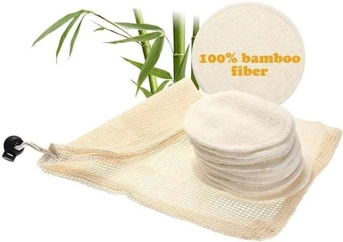 پدهای پنبه ای ارگانیک و قابل استفاده مجدد برای آرایش با کیف مسافرتی | پدهای پاک کننده آرایش بامبو با کیسه لباسشویی | دستمال مرطوب پاک کننده صورت قابل شستشو و سازگار با محیط زیست و پد ارگانیک برای انواع پوست